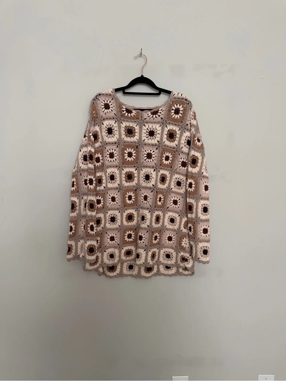 Show Me Your MuMu Crochet Square Floral Mini Coverup in Cream and Brown Large